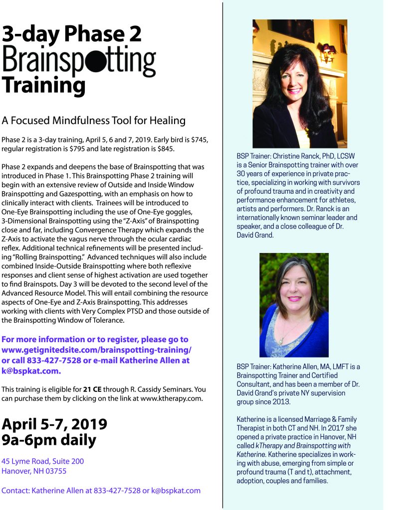 First Ever Brainspotting Phase 2 Training Coming To Nh In April 